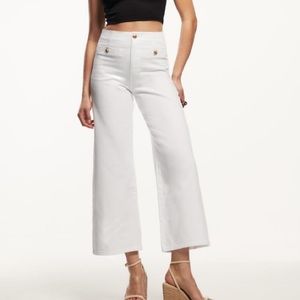 Zara Cropped Wide Leg Button Jeans - White